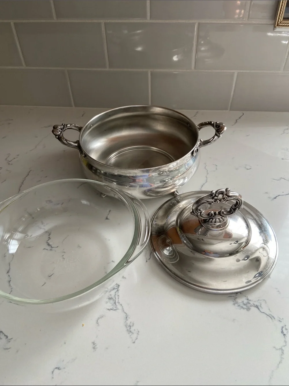 Vintage English Silver Mfg Corp Silverplate Casserole Glass Insert